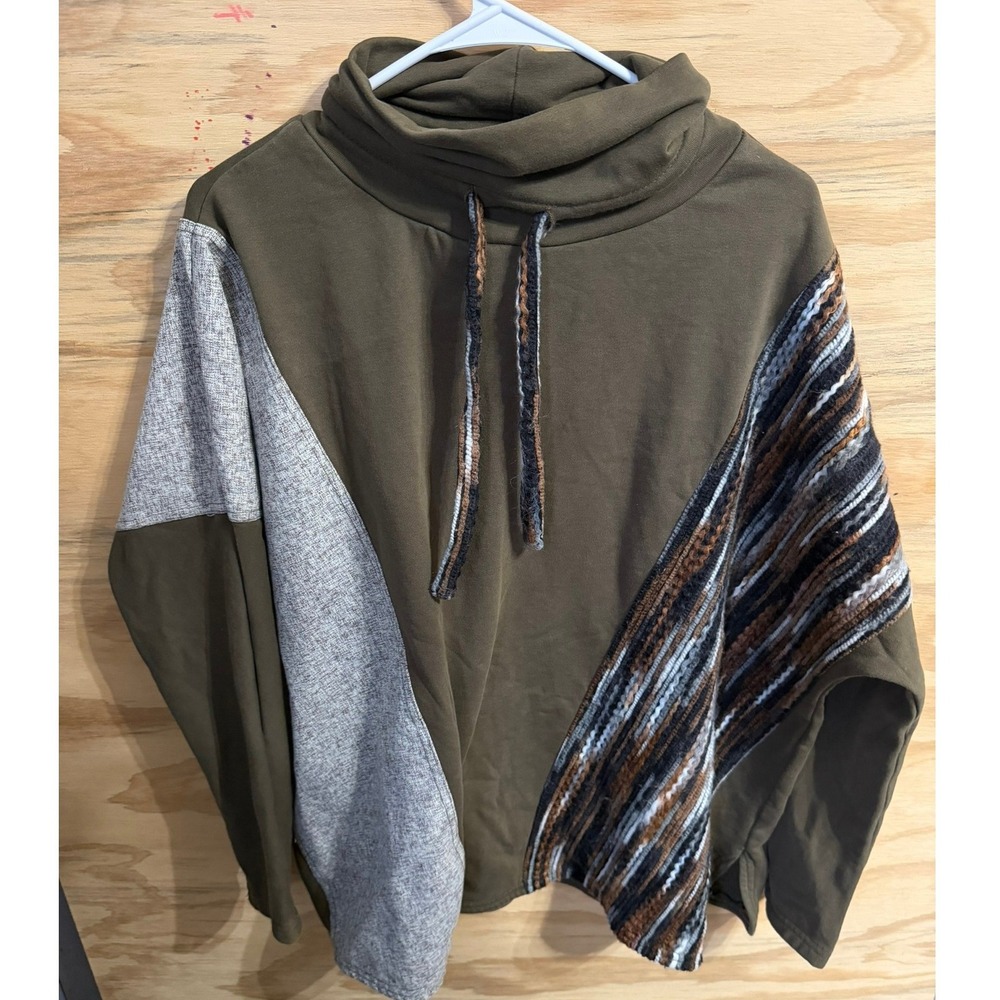 BKE Women's Pullover Medium Olive Colorblock Cowl Neck Boho Cozy Sweater Top